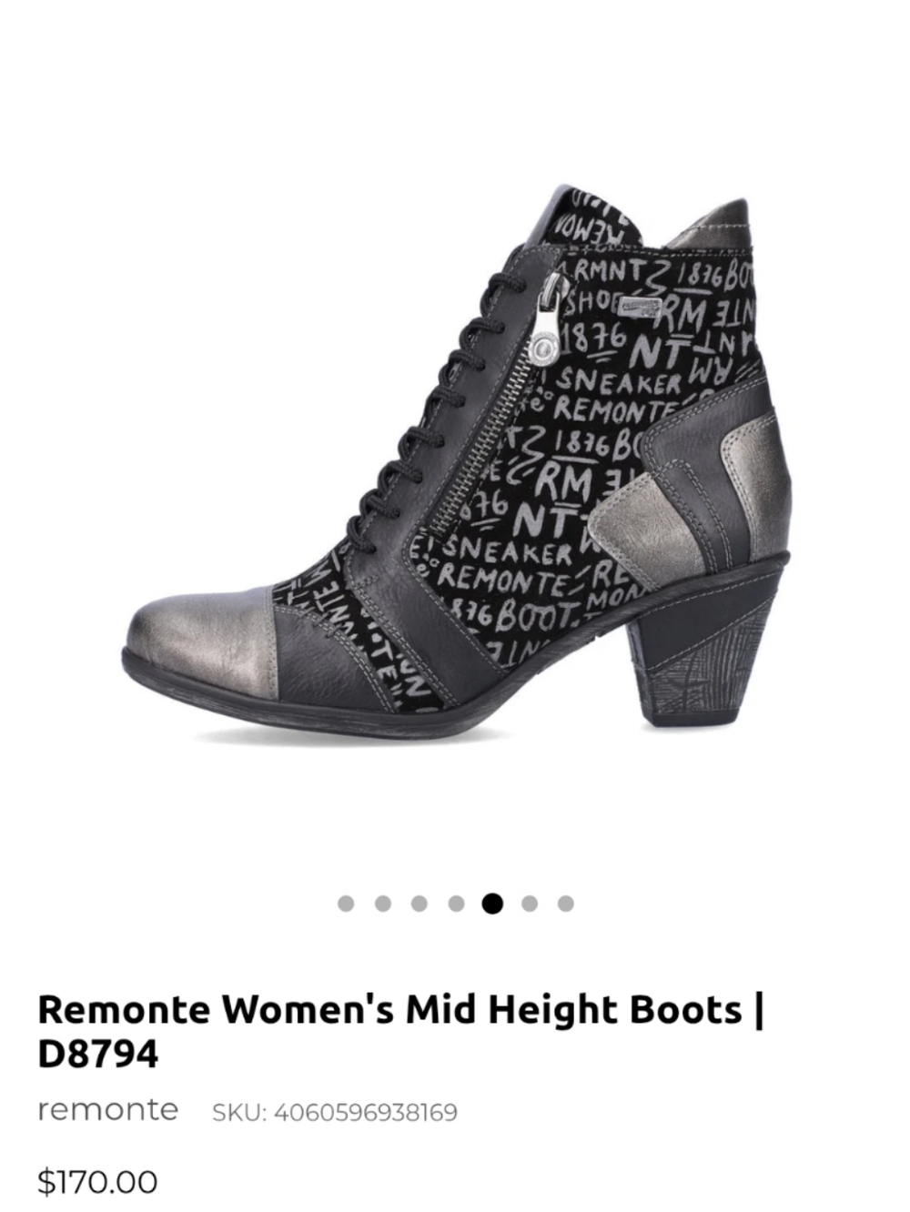 Remonte Women's Mid Height Boots in Black with Text Print Size 39
